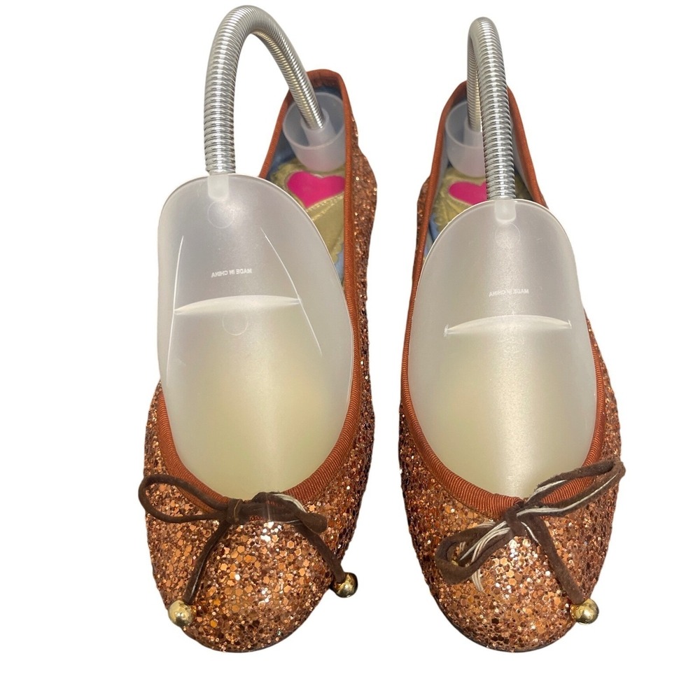 London Sole Ballet Flats Womens 39 Orange Glitter Bow Sparkle Made in Spain